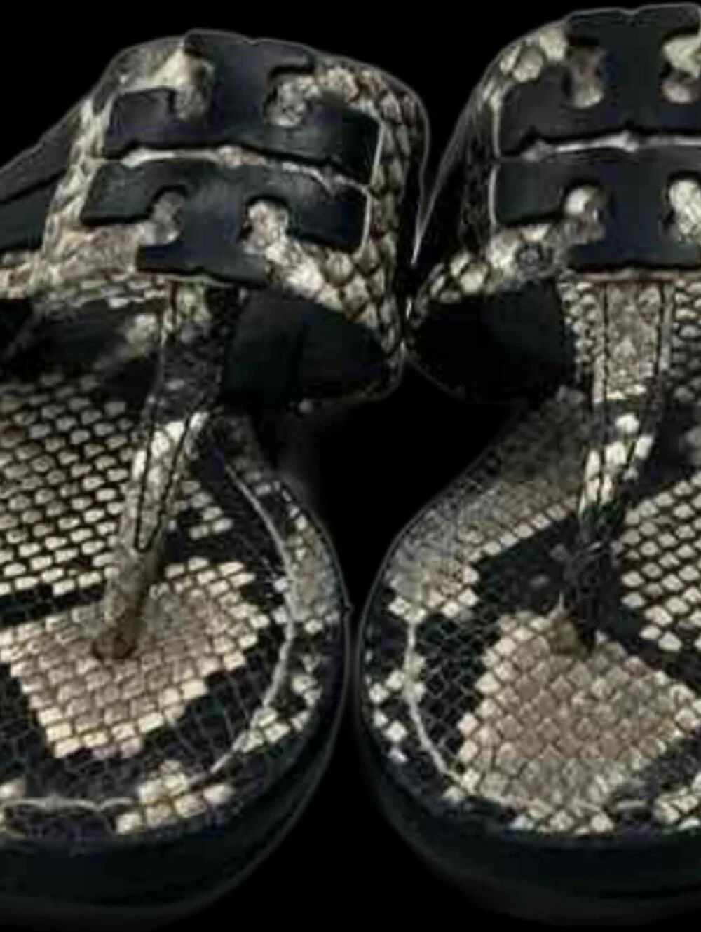 Tory Burch Snake-Print Toe-Post Sandals - Black/Tan- Size 5.5- NEW